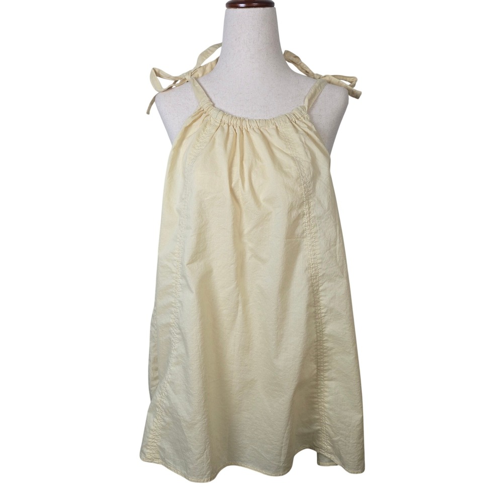 HM Womens Medium Pale Yellow Beige Cotton Halter Tie Neck Trapeze Top